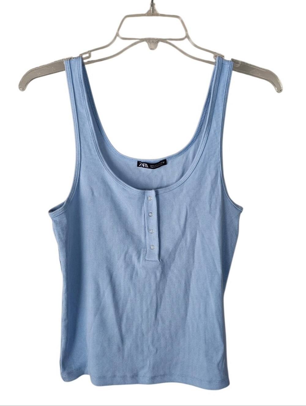 Zara Sky Blue Ribbed Henley Tank